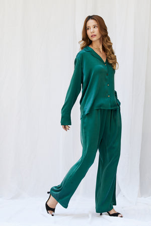 Aria Silk Pants in Emerald