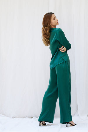 Aria Silk Pants in Emerald