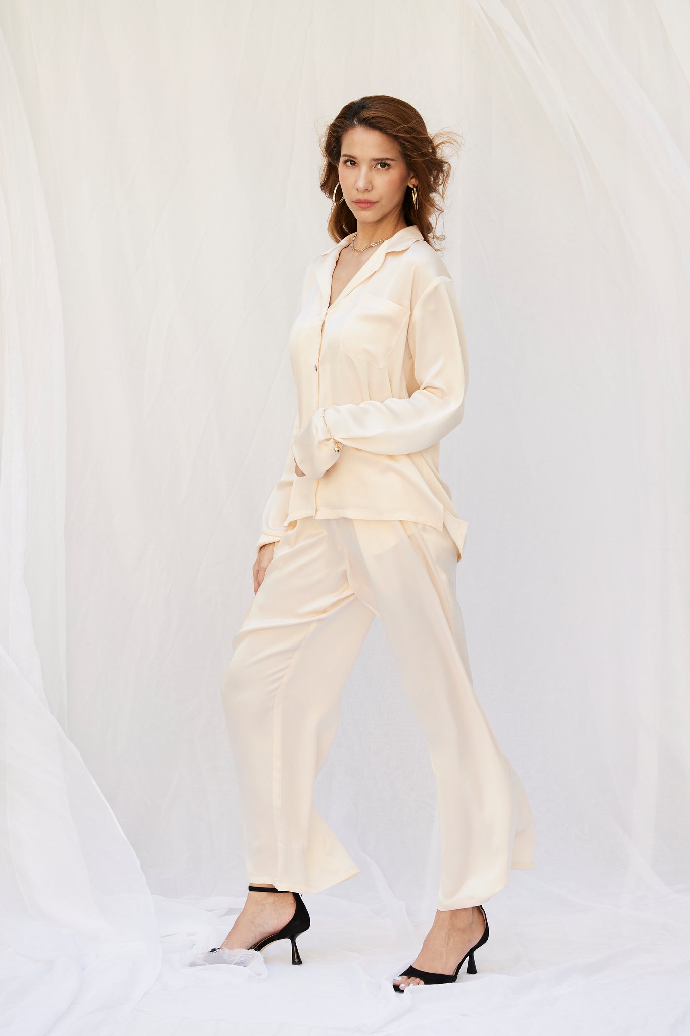 Aria Silk Pants in Champagne